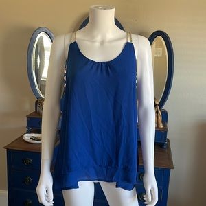 Freeway Blue and Gold Flowy Tank Top